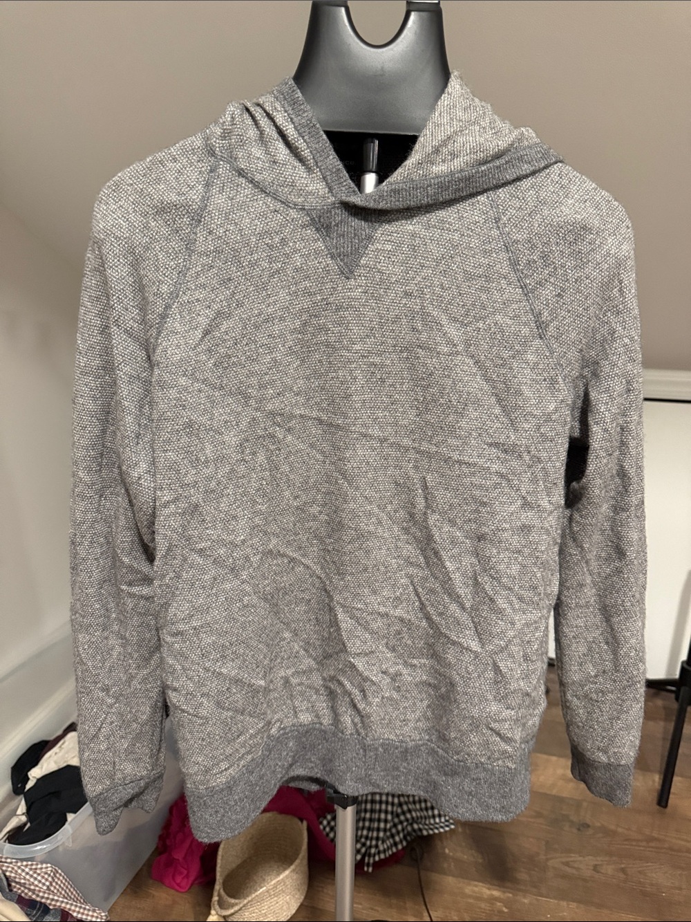 Vince Gray Knit Hooded Sweatshirt